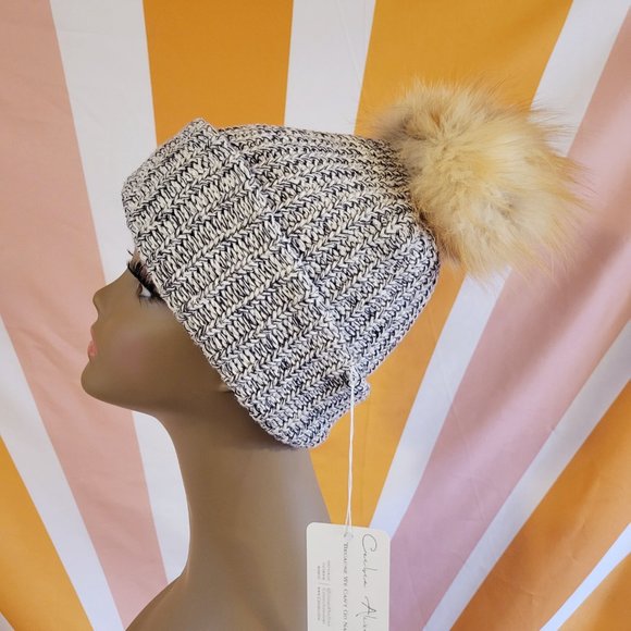 REAL FOX FUR Puff Beanie (Grey Marl) main image 12